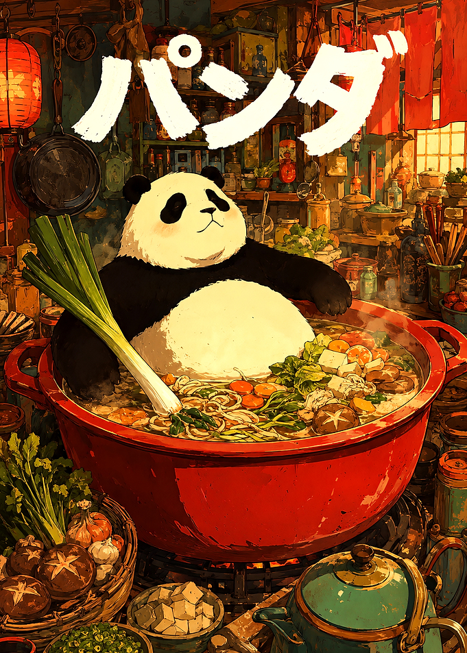 Panda Cooking Hot Pot Illustration