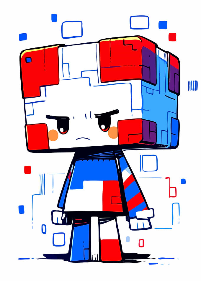 Cute Blocky Digital Character Illustration