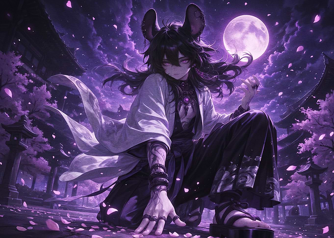 Purple Moonlit Anime Warrior