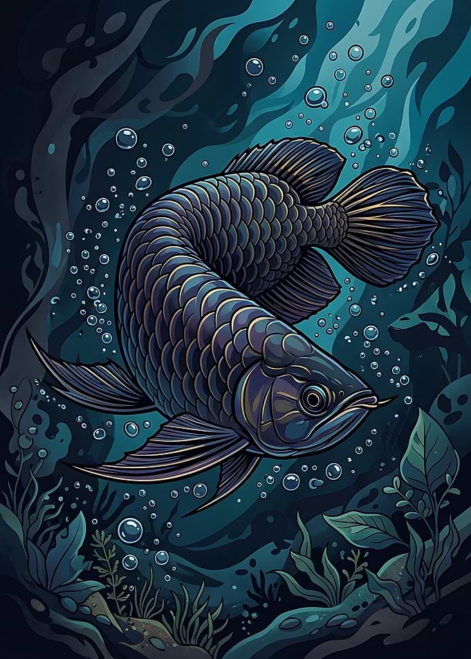 Majestic Arowana Fish Underwater Illustration