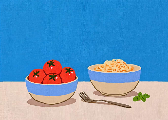 Minimalist Illustration of Tomatoes and Pasta