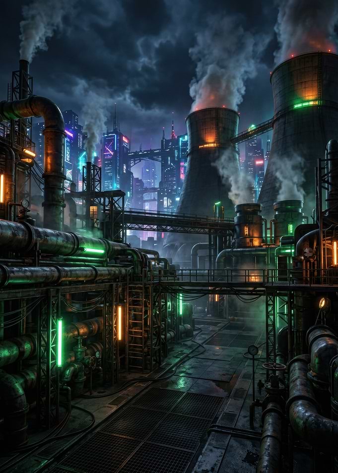 Cyberpunk Industrial Factory at Night
