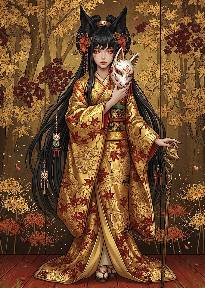 Kitsune Maiden in Golden Kimono