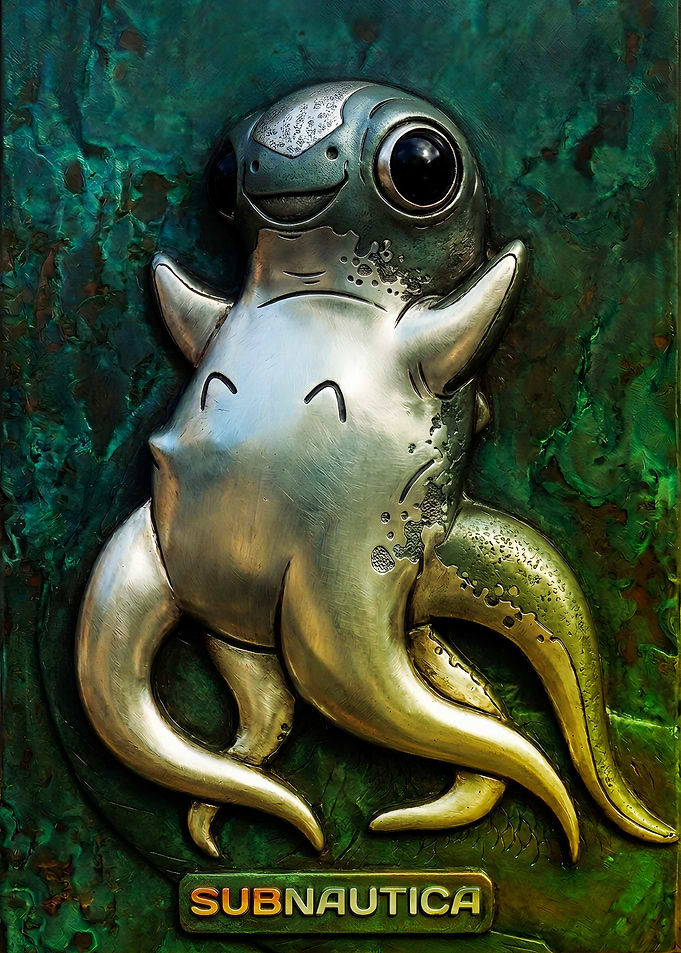Subnautica Cuddlefish Metal Relief Plaque