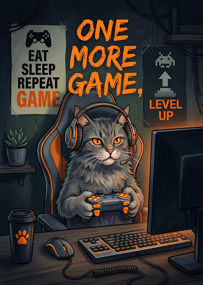 Gamer Cat Playing Video Games Gaming