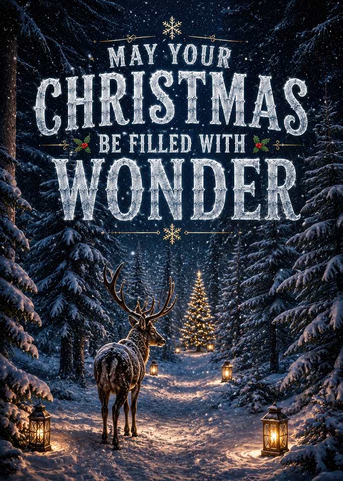 Christmas Reindeer in Snowy Forest
