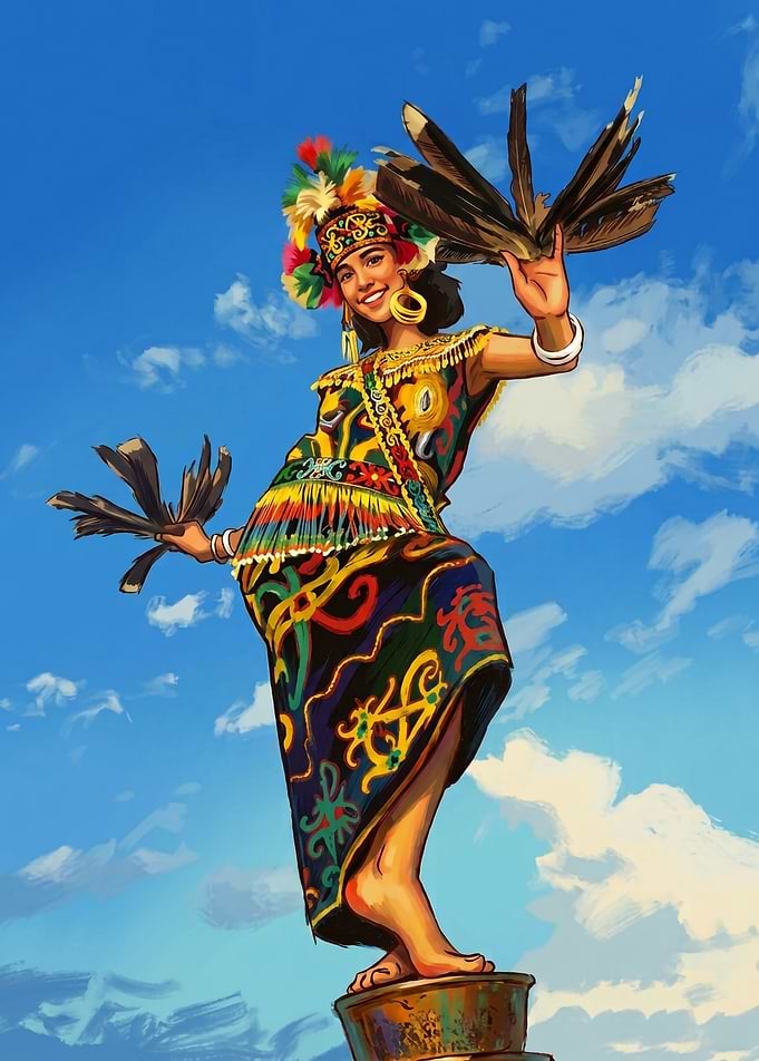 Dayak Traditional Dancer Illustration