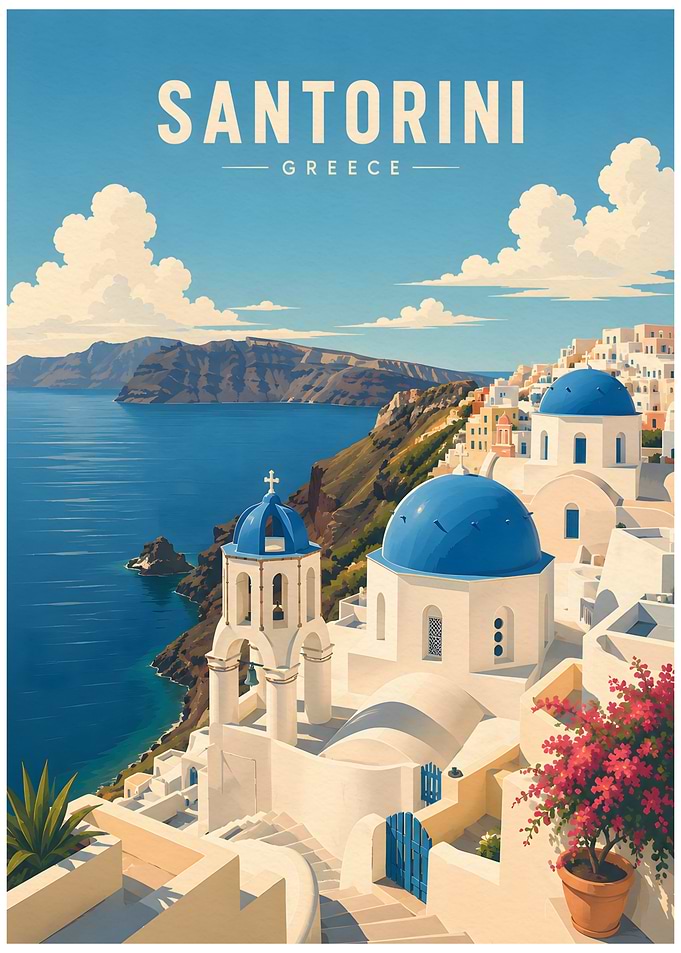 Santorini Greece Travel Poster