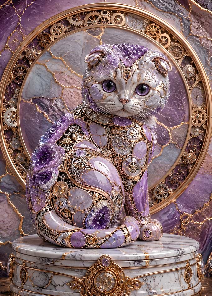 Mechanical Scottish Fold Lavender Jade Geode