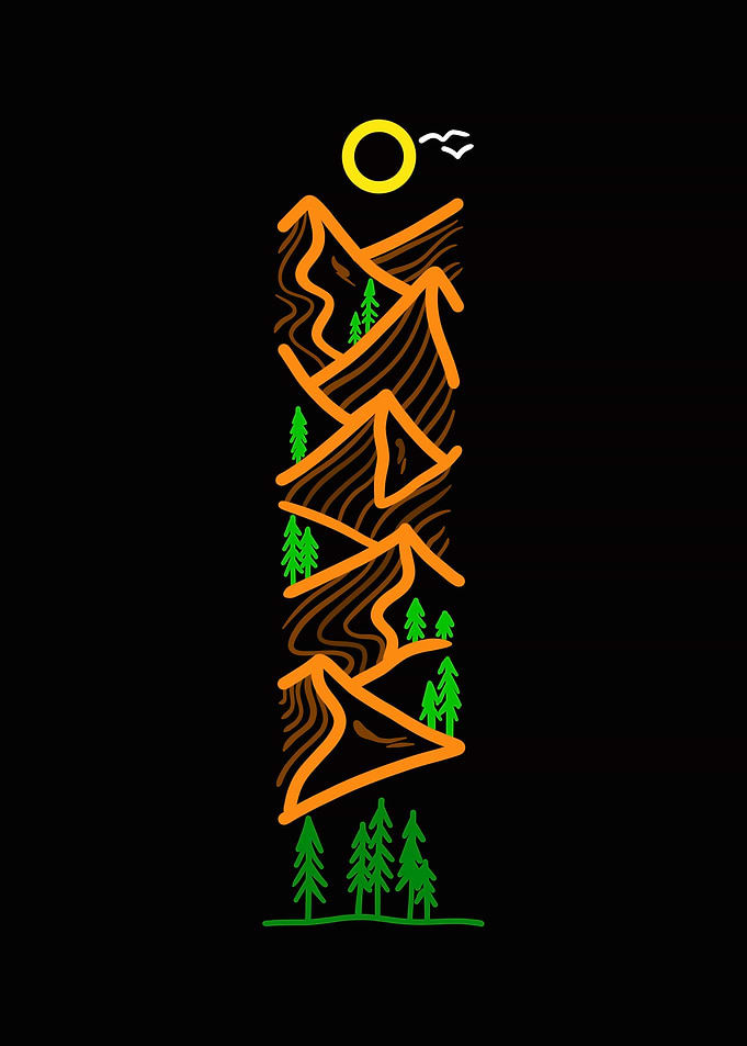 Minimalist Mountain Landscape Line Art