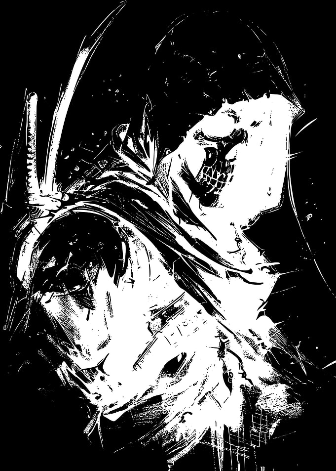 High Contrast Hooded Skull Warrior