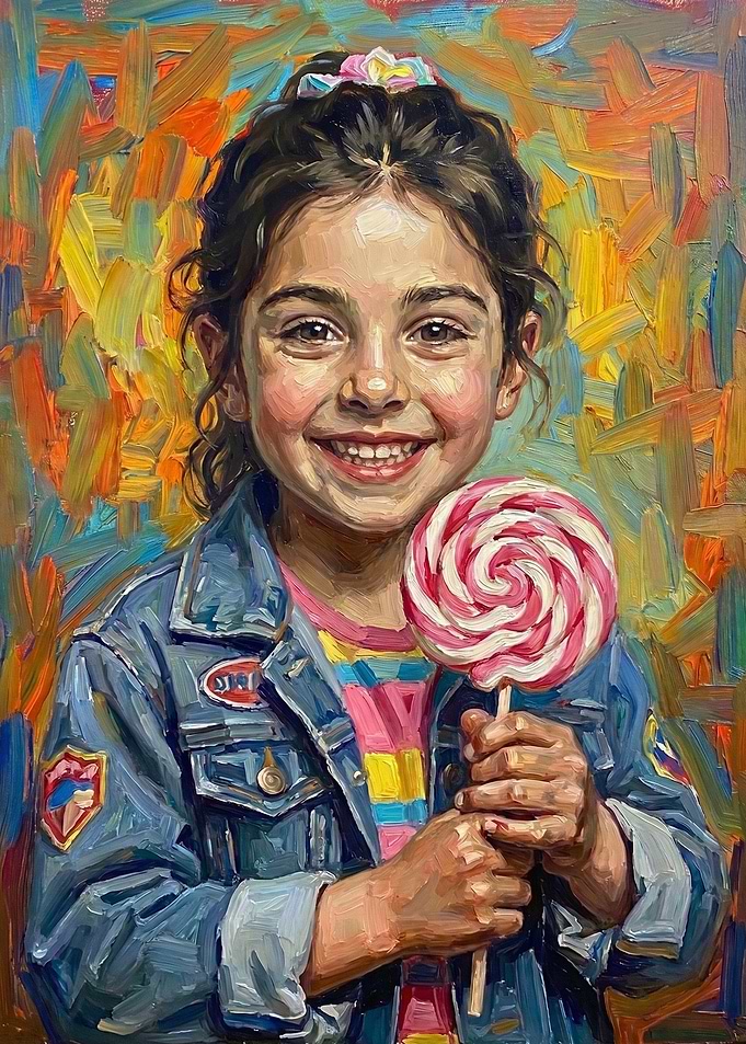 Oil Painting of Girl with Lollipop