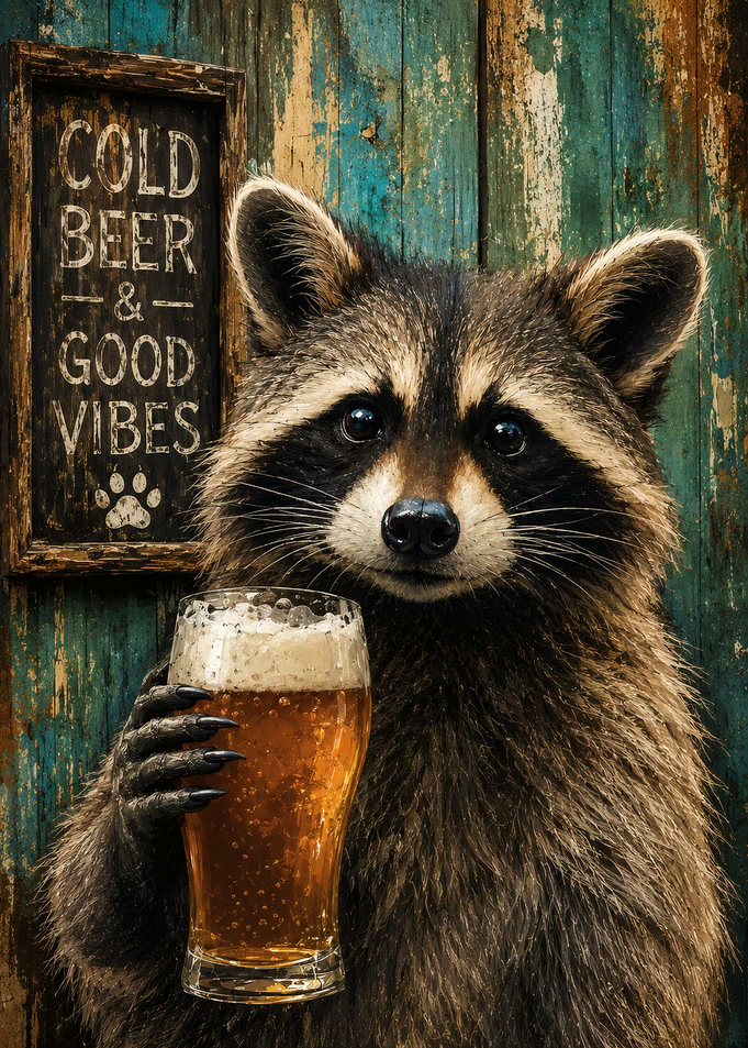 Raccoon Holding a Beer Glass