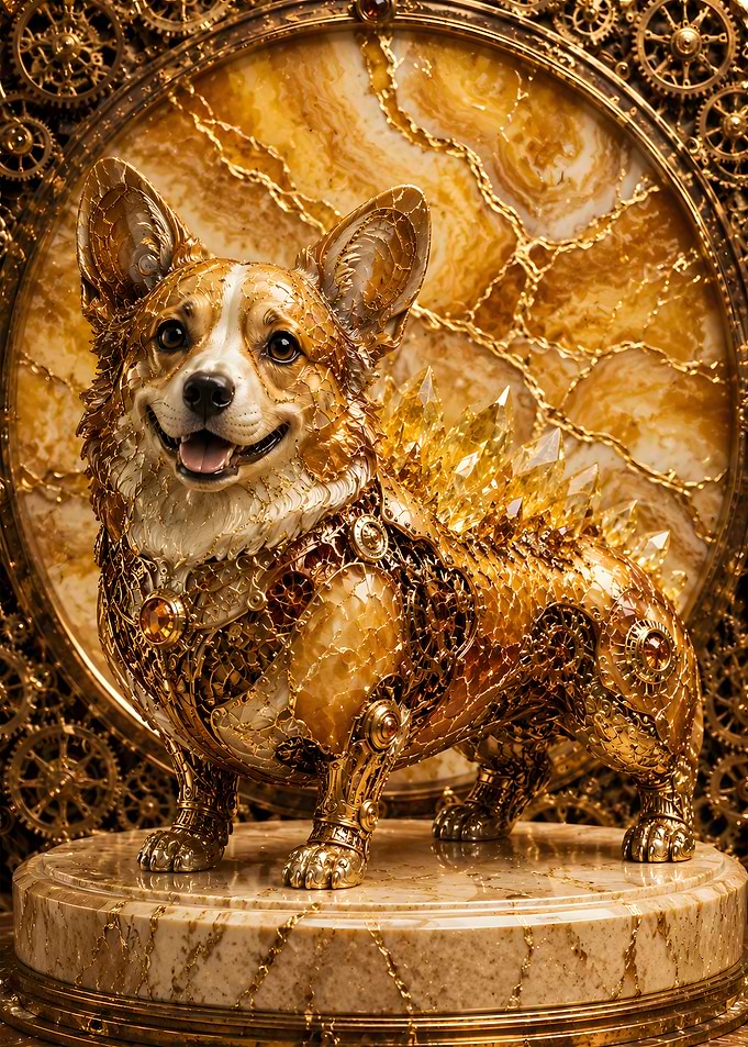 Mechanical Welsh Corgi Citrine Topaz Geode