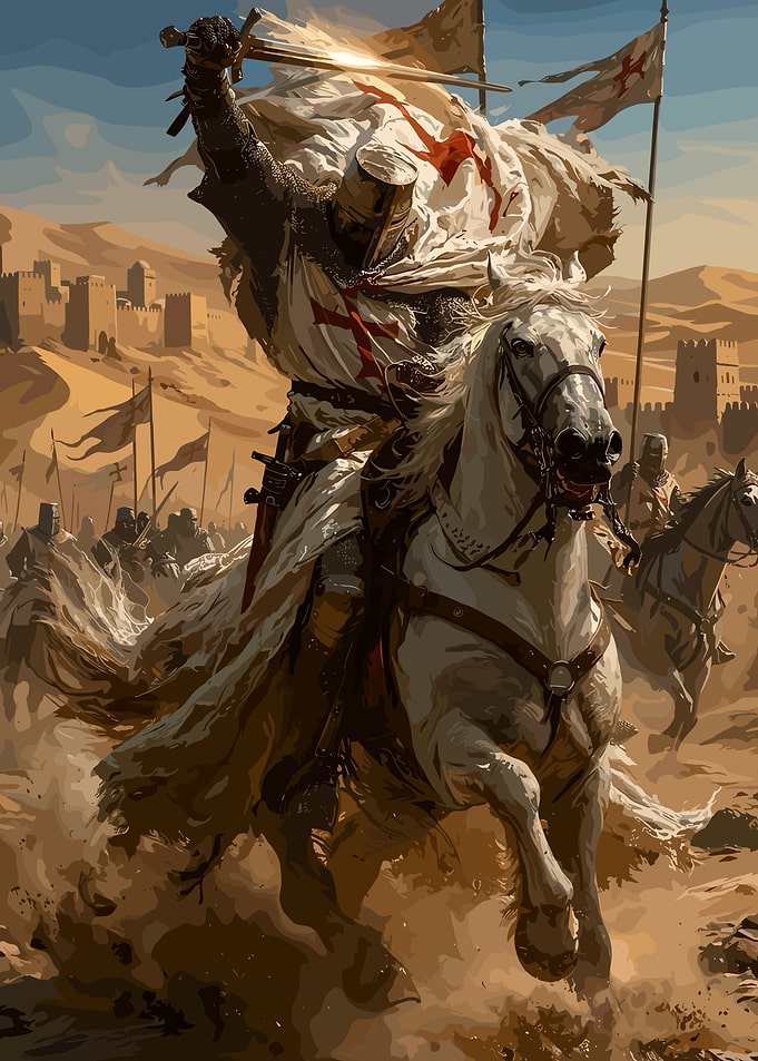 Crusader Knight Charging into Battle