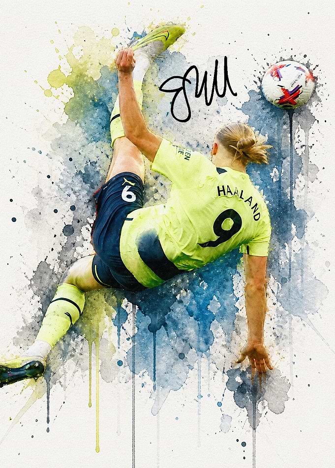 Erling Haaland Watercolor Soccer Art