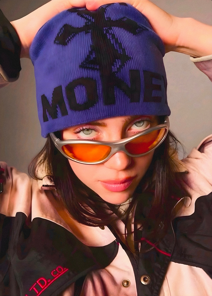 Billie Eilish Wearing Money Beanie