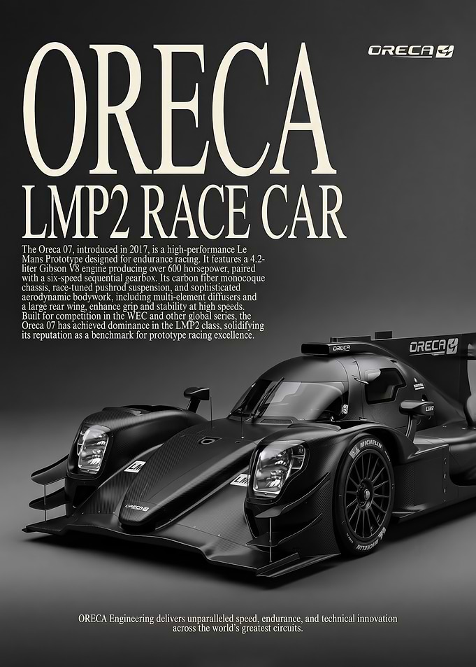 close up black Oreca 07 LMP2 Race sleek Car Poster