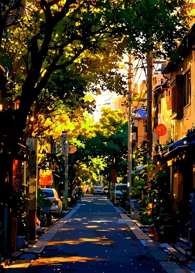 Sunlit Japanese Residential Street