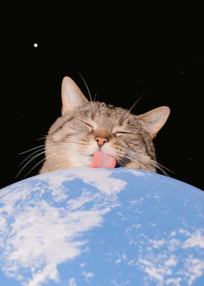 Cat Licking Planet Earth