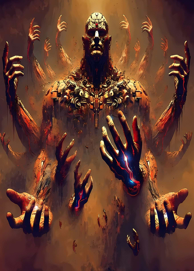 Multi-Armed Cybernetic Deity Figure