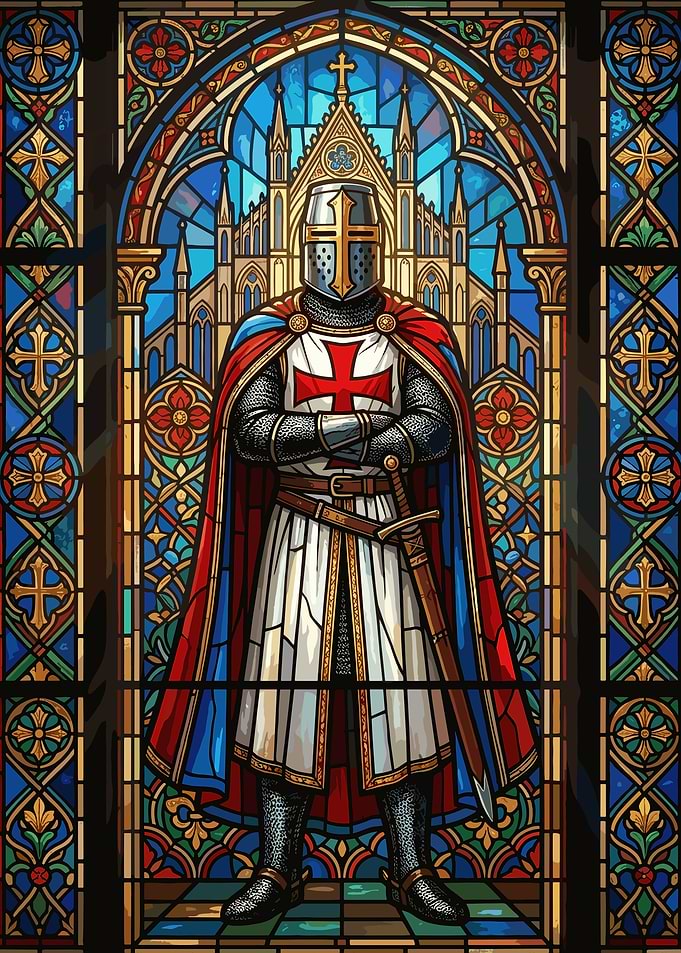 Stained Glass Crusader Knight