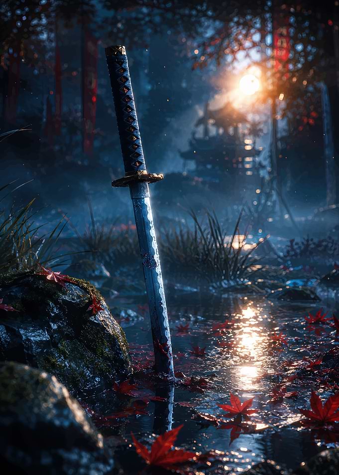 Katana Sword in Autumn Forest