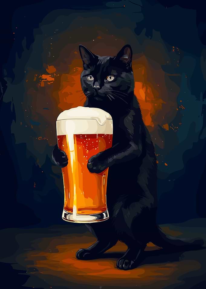 Black Cat Holding a Beer Glass