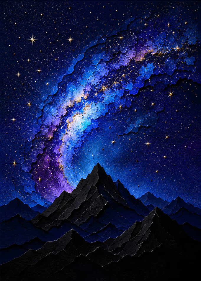 Milky Way Starry Night Mountain Papercraft