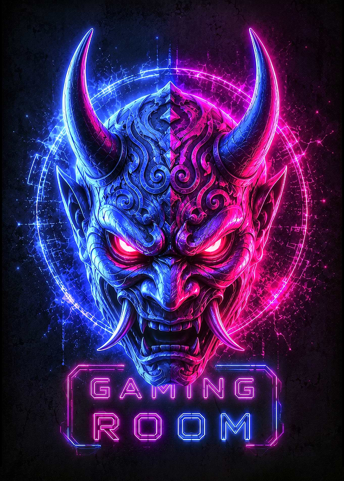 Neon Oni Mask Gaming Room