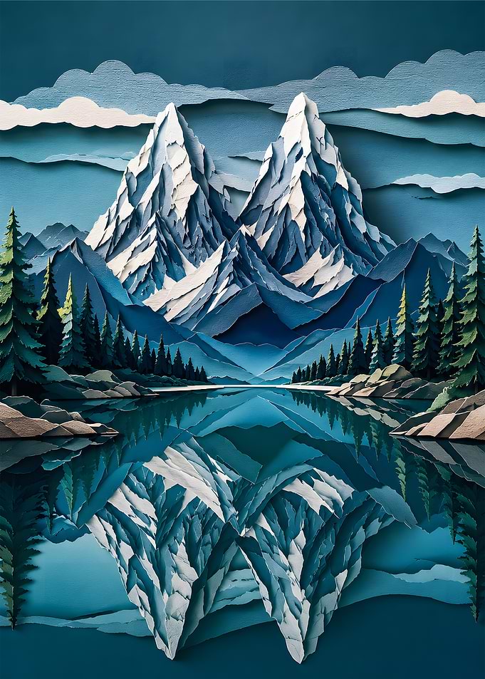 Rocky Mountain Lake Reflection Papercraft