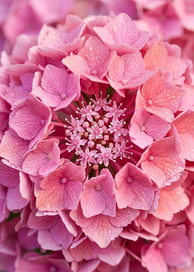 Dew-Kissed Macro Pink Hydrangea Bloom