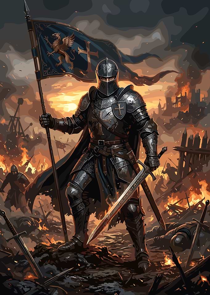 Knight Standing on Battlefield