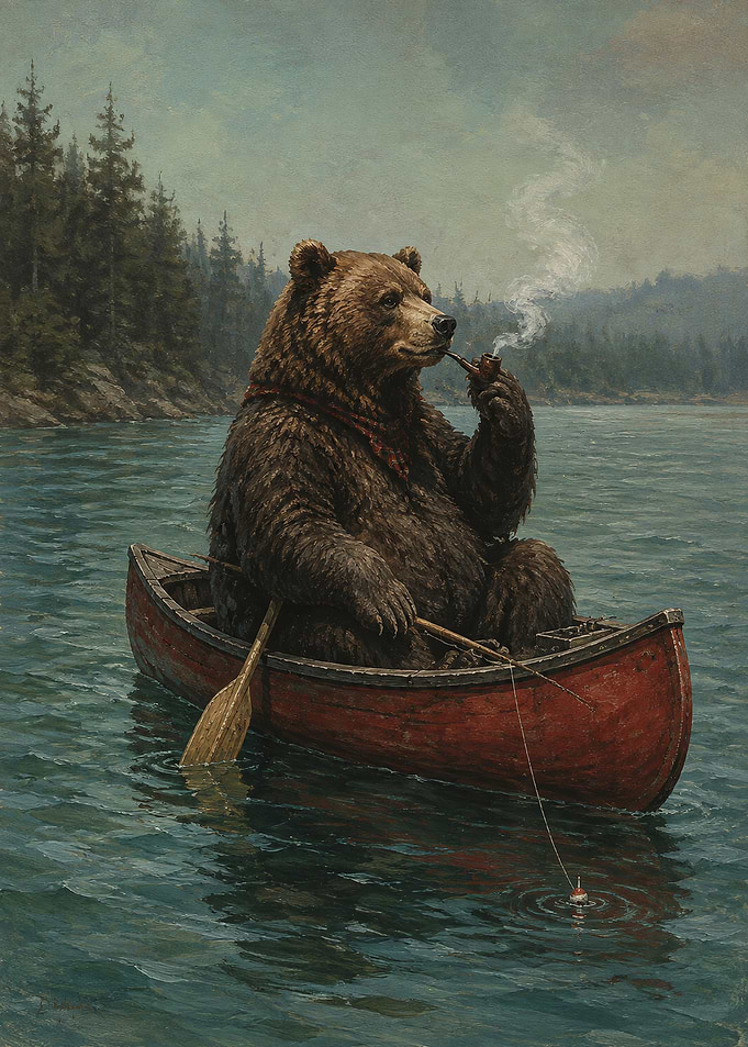 Bear Fishing in a Canoe