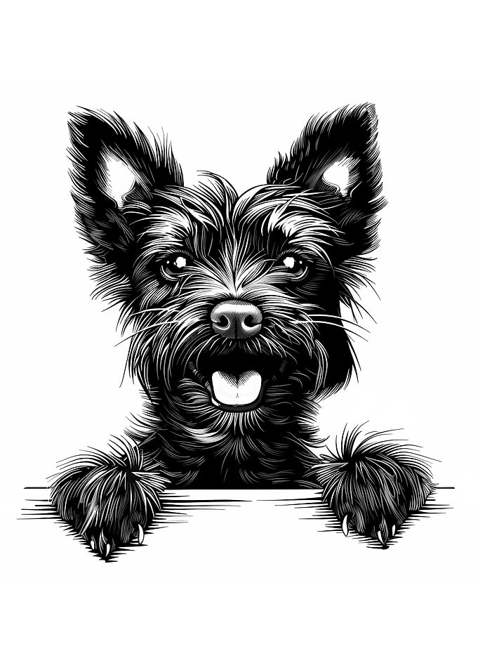 Black and White Australian Terrier Illustration