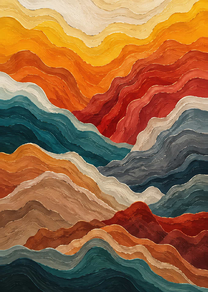 Abstract Wavy Mountain Landscape Painting