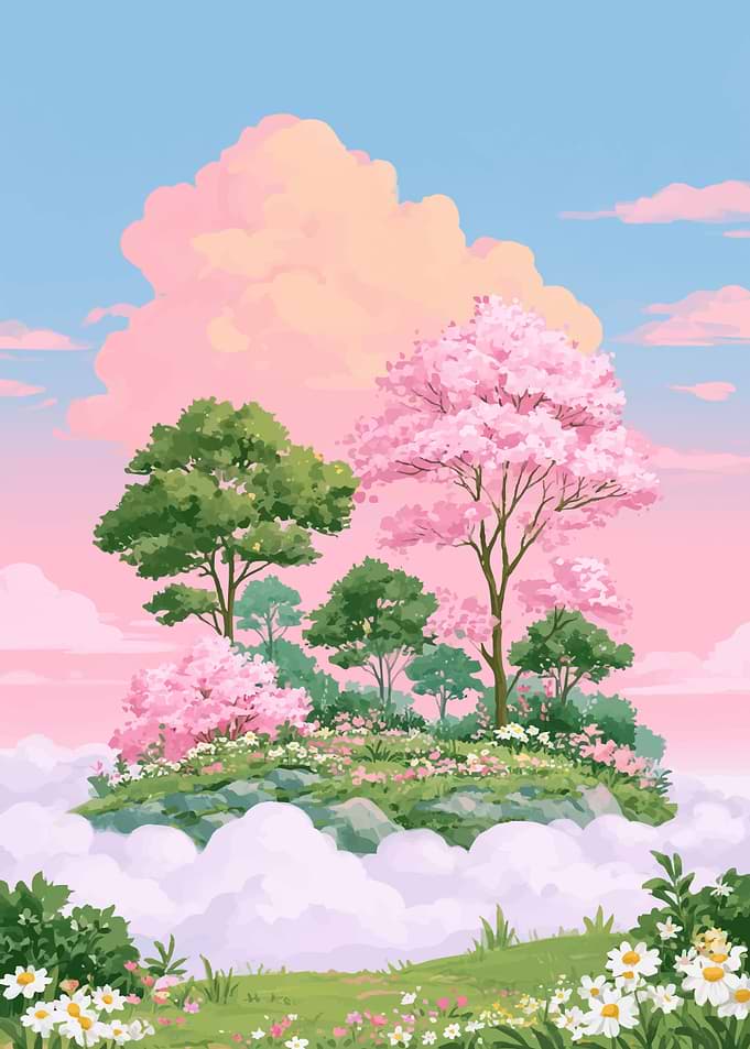 Floating Island with Cherry Blossoms