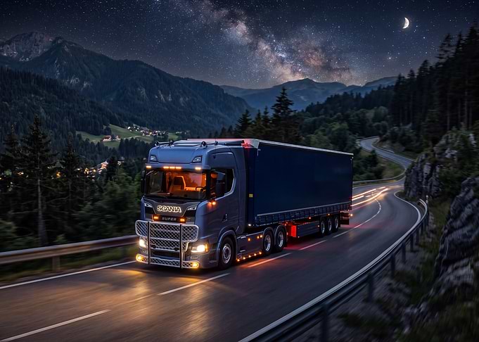 Scania Truck Driving Under Milky Way