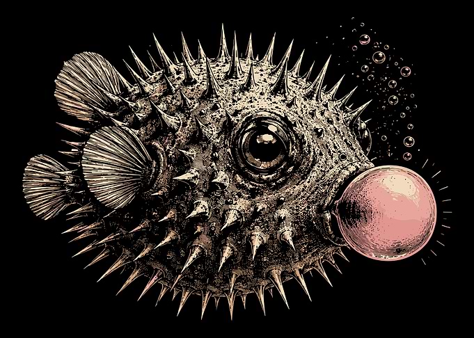 Spiky Pufferfish Etched Ocean Wall Art