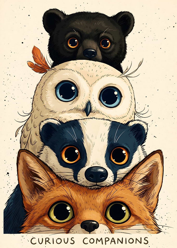 Curious Companions Animal Stack Illustration