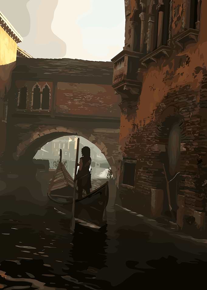 Gondolier in a Venetian Canal