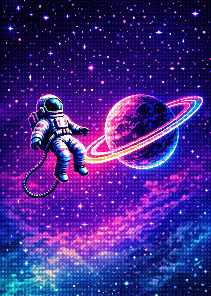 Pixel Art Astronaut in Deep Space