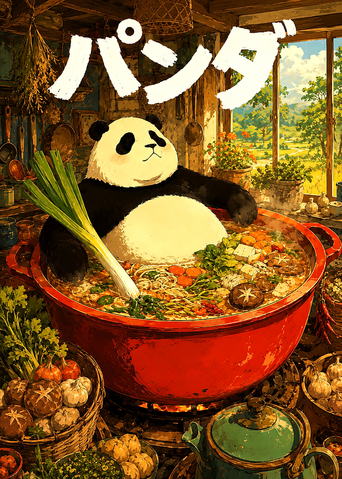 Panda Cooking in a Large Pot