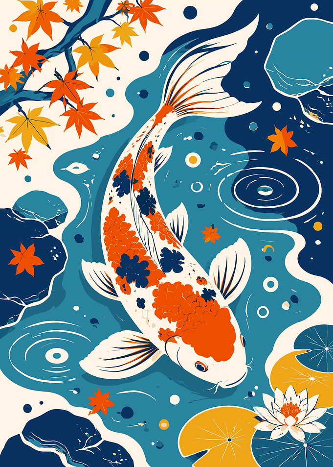 Koi Fish in Autumn Pond