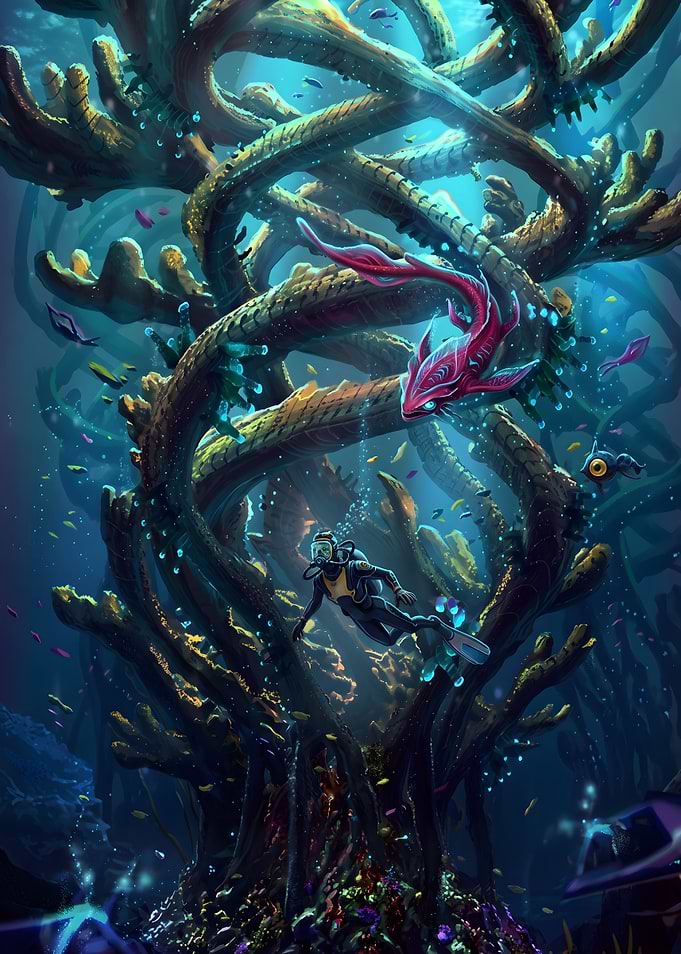 Subnautica Diver Exploring Alien Coral