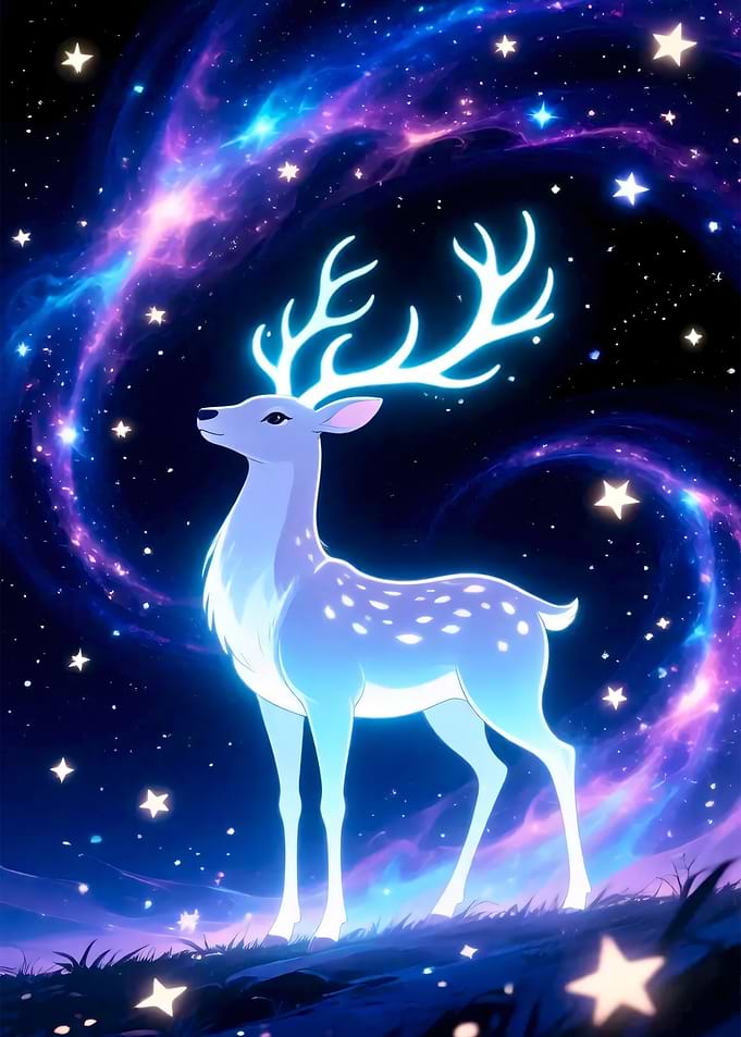 Glowing Celestial Deer in Space