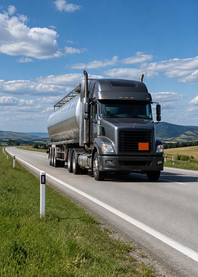 Grey Tanker Truck on Highway