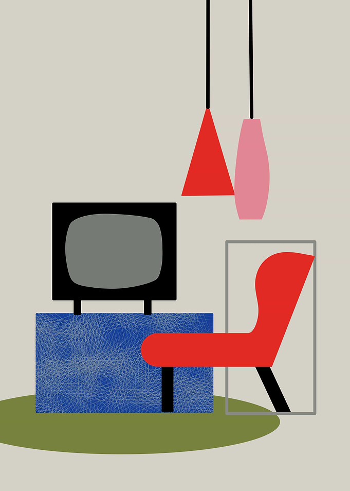 Mid-Century Modern Living Room Illustration