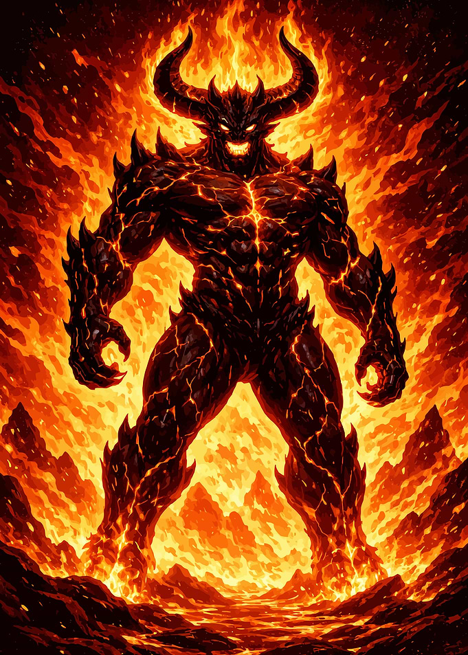 Fiery Horned Demon Warrior