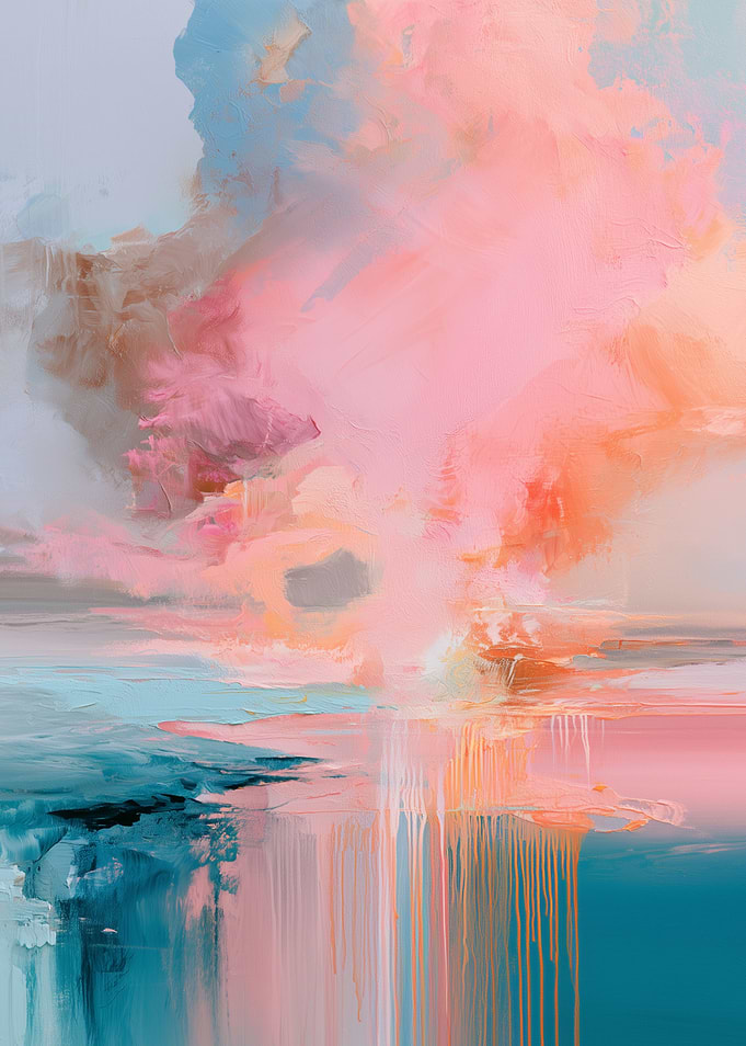 Abstract Pink and Teal Seascape Painting